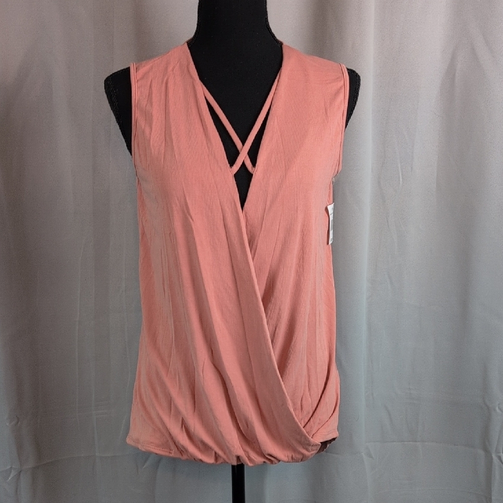 Vibrant Pink Sleeveless Wrap Blouse with‎ Elegant Draping